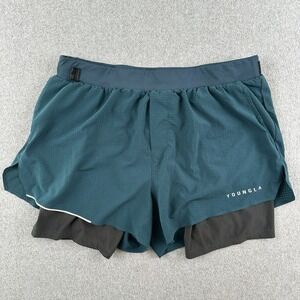 YoungLA Shorts Mens XL Teal 2-in-1 Layered Perforated Gym Athletic Training Blue
